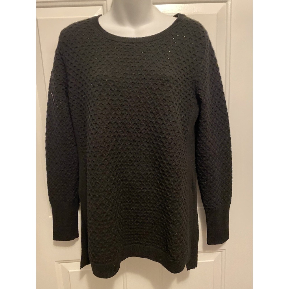 Athleta Womens Sweater Solid Black Merino Wool Blend Heavyweight Pullover Medium